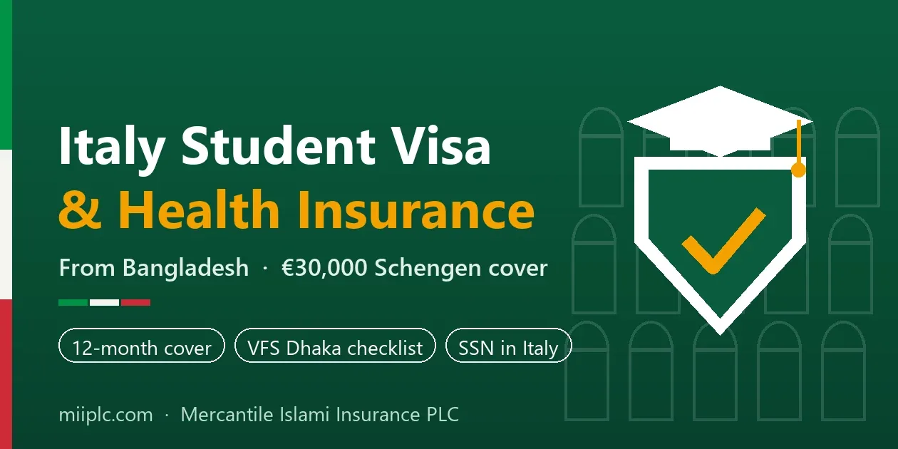 Italy student visa and health insurance from Bangladesh — €30,000 Schengen cover